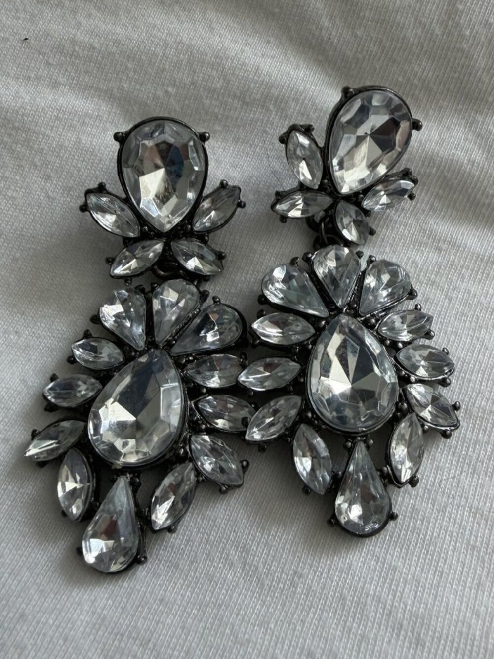Clear Rhinestone Floral Cluster Statement Stud Earrings